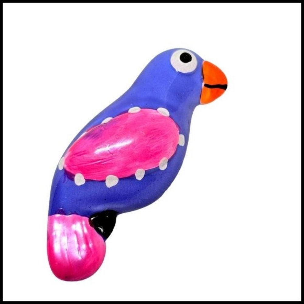 Vintage‎ Multicolored Bird Brooch Hand Painted Parrot Brooch Pin Purple Pink